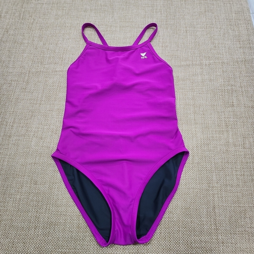 TYR Diamondfit Reversible Solid Purple &‎ Gray One Piece Swimsuit Sz S